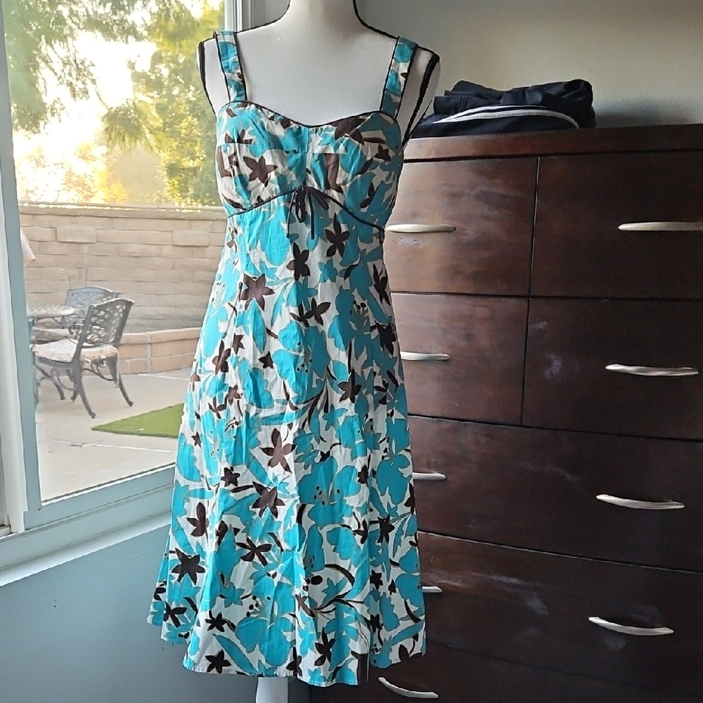 Karin Stevens Turquoise and Brown Floral Midi Dress